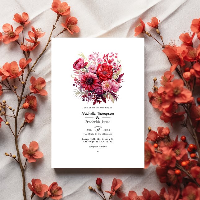 Red Gradient Floral Fall Wedding Invitation (Creator Uploaded)