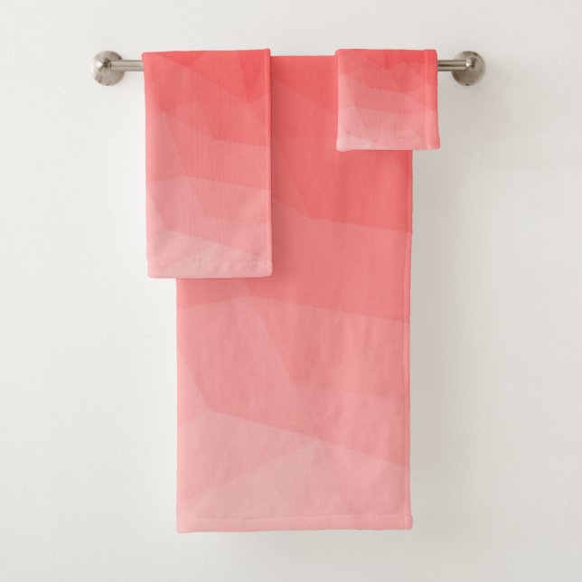 Red gradient geometric mesh pattern bath towel set (Insitu)