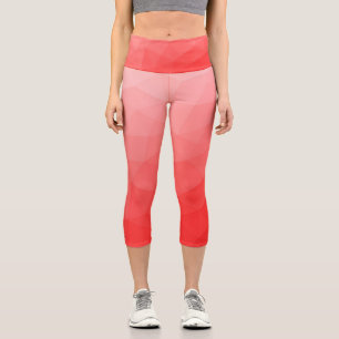 Red gradient geometric mesh pattern capri leggings