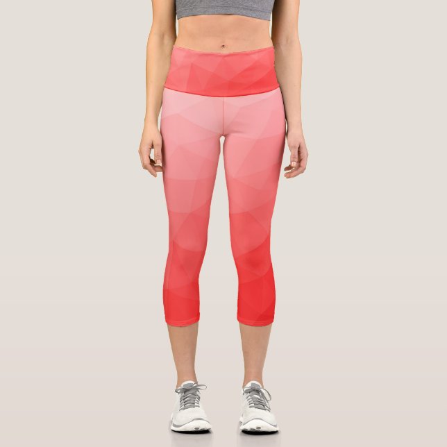 Red gradient geometric mesh pattern capri leggings (Front)