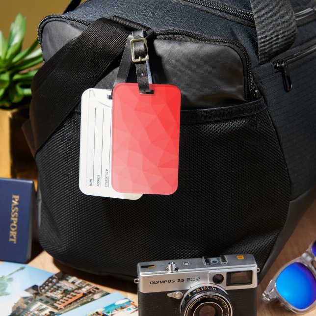 Red gradient geometric mesh pattern luggage tag (Front & Back)