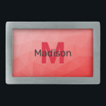 Red gradient geometric mesh pattern Monogram Belt Buckle<br><div class="desc">Monogram Personalise with your custom initial and name. Red gradient geometric mesh pattern. 
Triangle geometric mesh with light dark red ombre gradient. 
pattern,  ombre,  mesh,  triangles,  geometry,  geometric,  gradient,  cool,  triangle,  bright,  red</div>