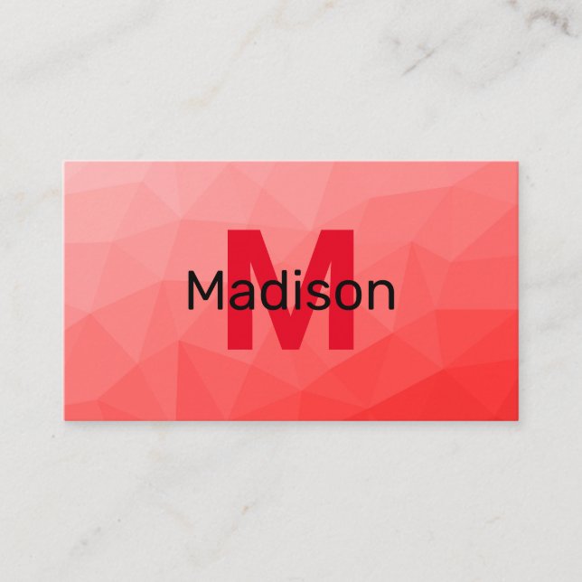 Red gradient geometric mesh pattern Monogram Business Card (Front)