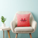 Red gradient geometric mesh pattern Monogram Cushion<br><div class="desc">Monogram Personalise with your custom initial and name. Red gradient geometric mesh pattern. 
Triangle geometric mesh with light dark red ombre gradient. 
pattern,  ombre,  mesh,  triangles,  geometry,  geometric,  gradient,  cool,  triangle,  bright,  red</div>