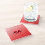 Red gradient geometric mesh pattern Monogram Glass Coaster<br><div class="desc">Monogram Personalise with your custom initial and name. Red gradient geometric mesh pattern. 
Triangle geometric mesh with light dark red ombre gradient. 
pattern,  ombre,  mesh,  triangles,  geometry,  geometric,  gradient,  cool,  triangle,  bright,  red</div>