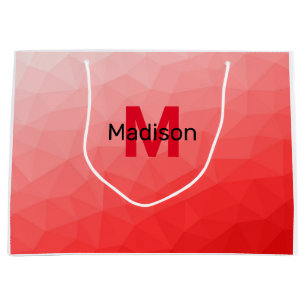 Red gradient geometric mesh pattern Monogram Large Gift Bag