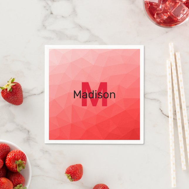 Red gradient geometric mesh pattern Monogram Napkin (Insitu)