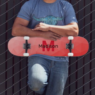 Red gradient geometric mesh pattern Monogram Skateboard