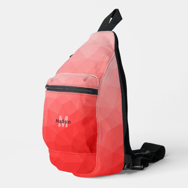Red gradient geometric mesh pattern Monogram Sling Bag (Right Corner)