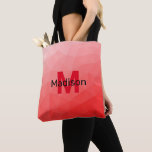 Red gradient geometric mesh pattern Monogram Tote Bag<br><div class="desc">Monogram Personalise with your custom initial and name. Red gradient geometric mesh pattern. 
Triangle geometric mesh with light dark red ombre gradient. 
pattern,  ombre,  mesh,  triangles,  geometry,  geometric,  gradient,  cool,  triangle,  bright,  red</div>