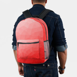 Red gradient geometric mesh pattern printed backpack