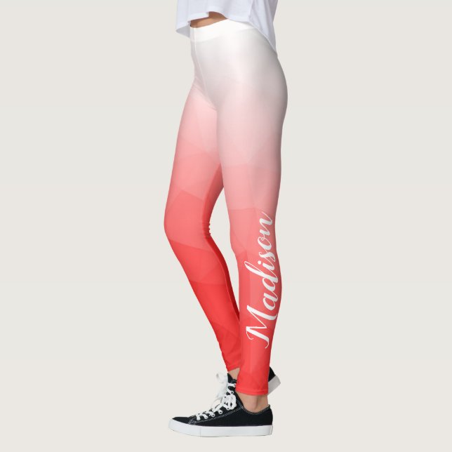 Red Gradient Geometric Mesh Your Custom name Leggings (Left)