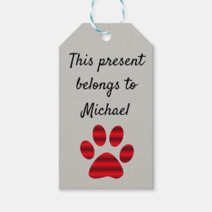Red Gradient Paw Print Gift Tags