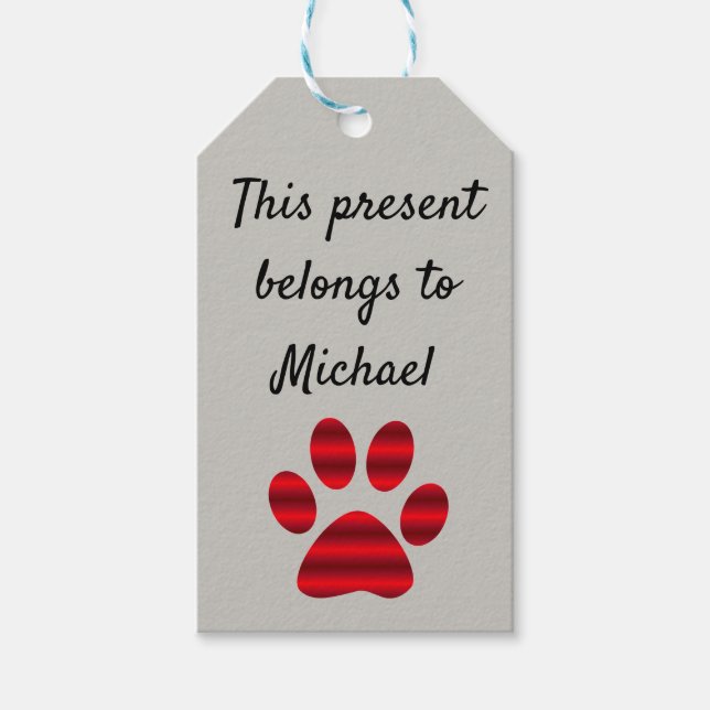 Red Gradient Paw Print Gift Tags (Front)