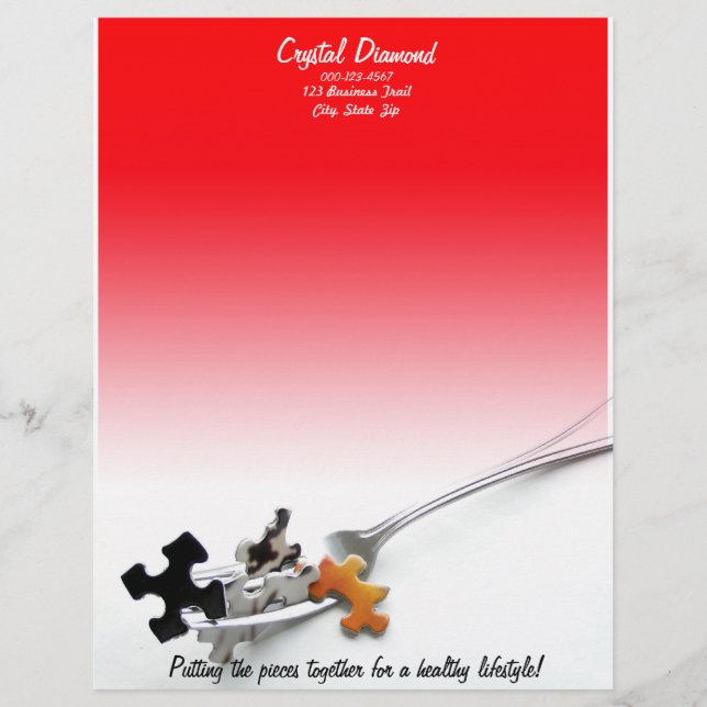Red Gradient Puzzle Pieces Fork Photograph Custom Letterhead (Front)