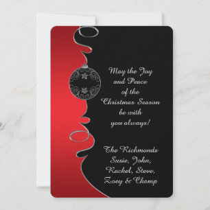 Red Gradient Silver Ornate Swirls Christmas Card