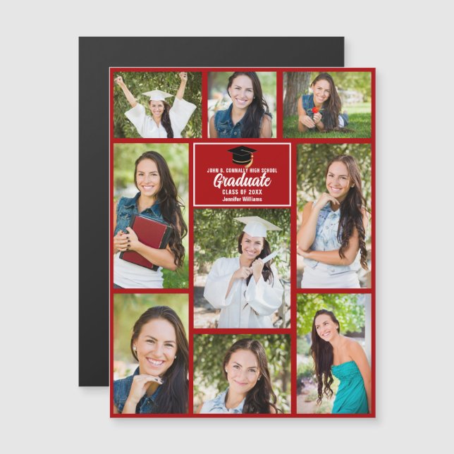 Red Graduate Photo Collage 2023 Graduation Magnet (Front/Back)