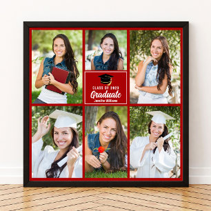 Red Graduate Photo Collage Graduation Square Poster