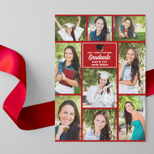 Red Graduate Photo Collage Modern 2025 Graduation Announcement