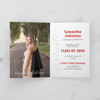 Red Graduate Script Modern Photo Invitation