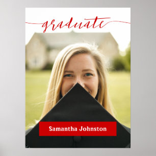 Red Graduate Script Modern Photo Poster