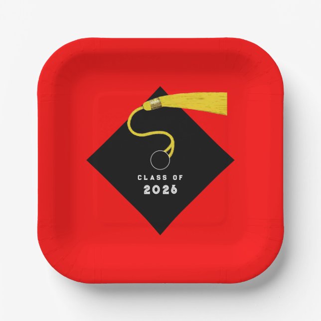 Red Graduation 2026 Party Paper Plate (Front)