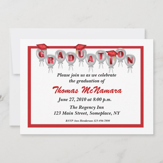 Red Graduation Balloons Invitation (Front)