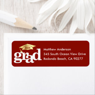 Red Graduation Bold Modern Type Gold Cap Address