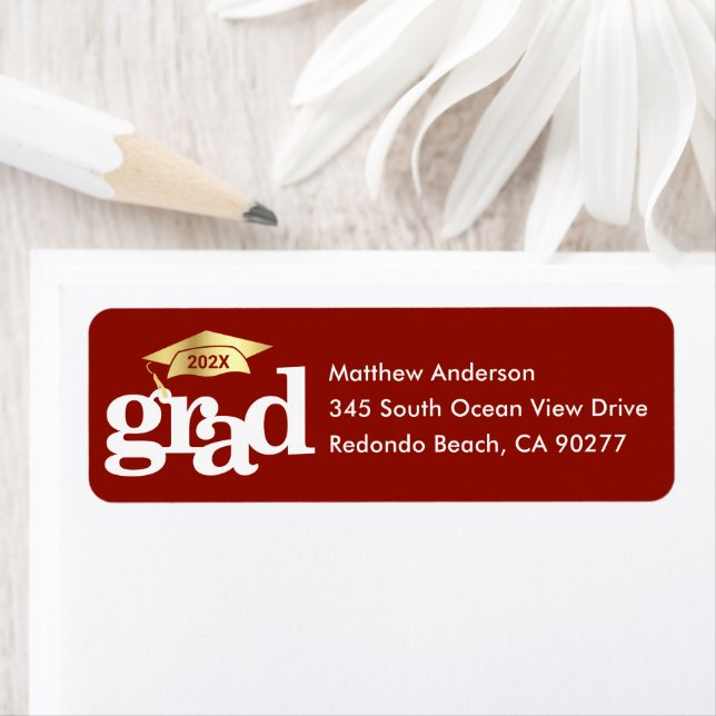Red Graduation Bold Modern Type Gold Cap Address (Insitu)