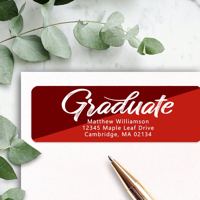 Red Graduation Bold Script Simple Modern Address (Creator Uploaded)