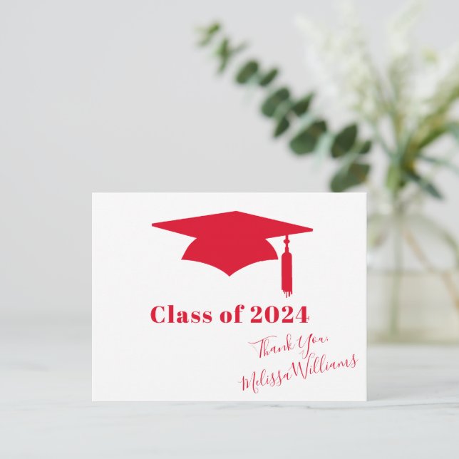 Red Graduation Cap - Thank You Postcard (Standing Front)