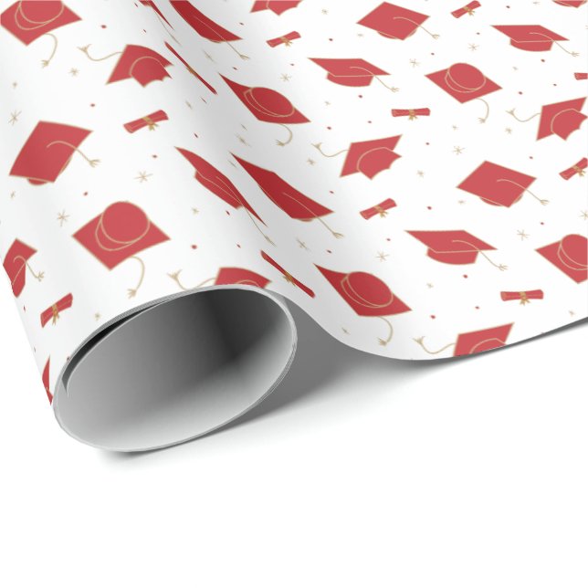 Red Graduation Cap Toss Wrapping Paper (Roll Corner)