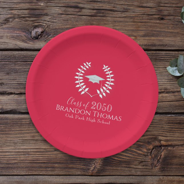 Red Graduation Custom Party Classic Paper Plate (Creator Uploaded)