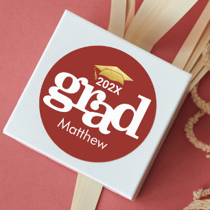 Red Graduation Gold Simple Bold Modern Typography Classic Round Sticker