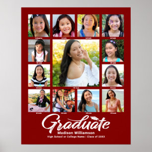 Red Graduation K–12 Photo Collage Script Modern Poster