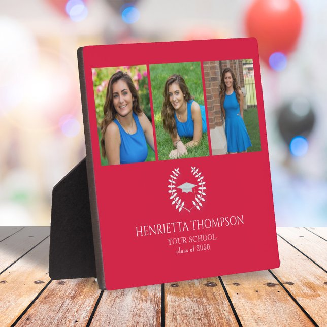 Red Graduation Party Custom Photo  Plaque (Graduation party tabletop sign with Crimson red and white. )
