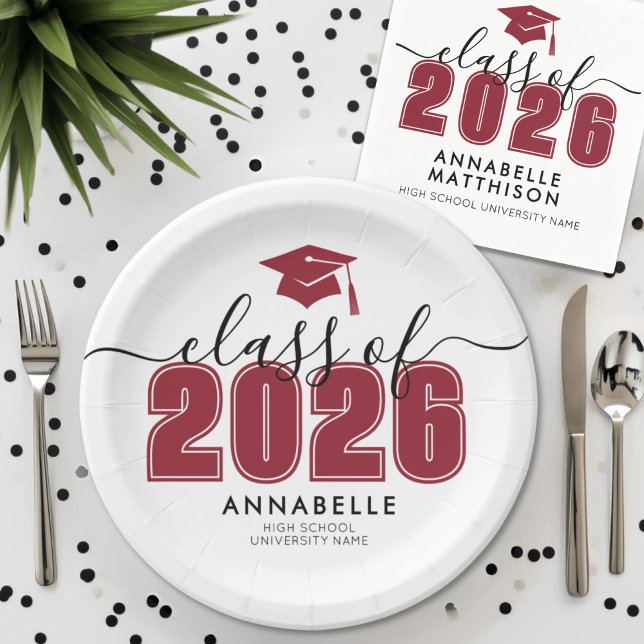 Red Graduation Party Paper Plate (Graduate Red Graduation Party Paper Plates)
