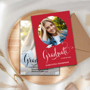 Red Graduation Party Script Photo Custom Invitation