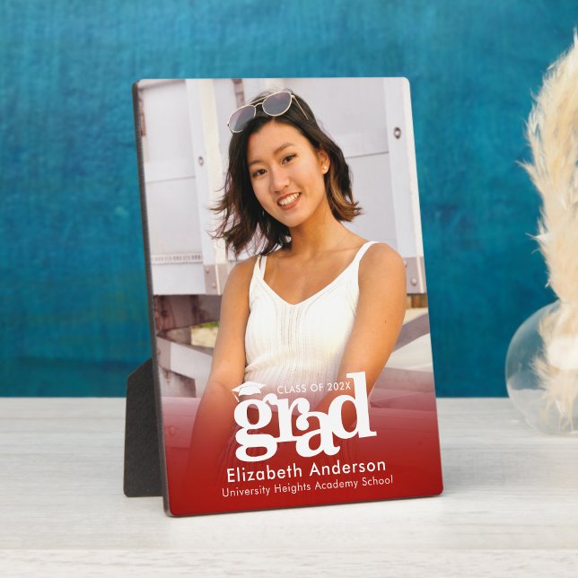 Red Graduation Photo Bold Typography Minimalist Plaque (Creator Uploaded)