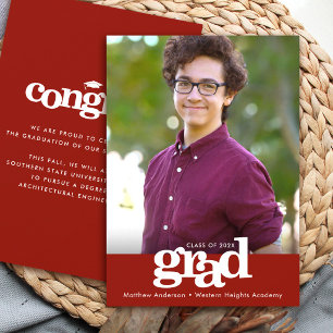 Red graduation photo bold typography modern announcement