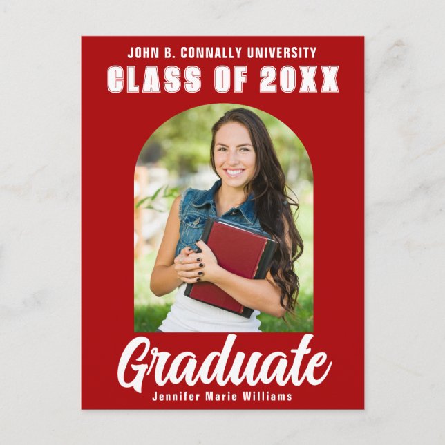 Red Graduation Photo Modern Bold Graduation Postcard (Front)