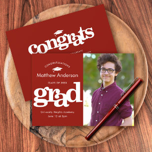 Red graduation photo simple modern bold typography announcement