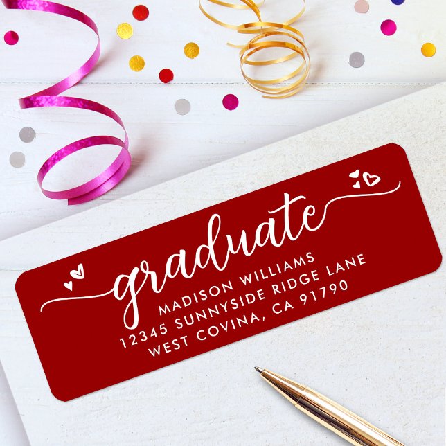 Red Graduation Script Hearts Bold Modern Address (Creator Uploaded)