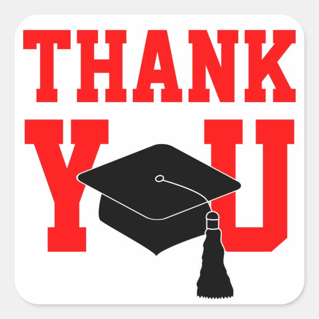 Red Graduation Thank You Square Sticker (Front)