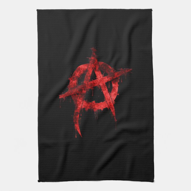 Red Graffiti Anarchy Symbol Tea Towel (Vertical)