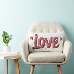 Red Graffiti Love Slogan Lumbar Cushion