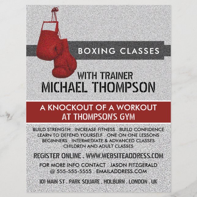 Red Grained Boxing Gloves, Boxing Class Advert Flyer (Front)