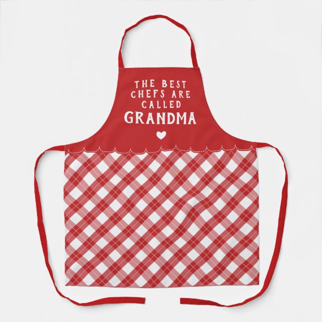 Red Grandma Best Chef Heart & Plaid Apron (Front)