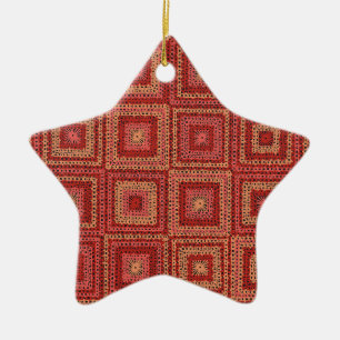 Red Granny Square Pattern Ceramic Tree Decoration