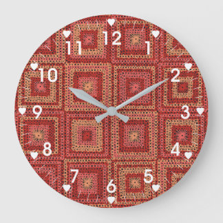 Red Granny Square Pattern Large Clock